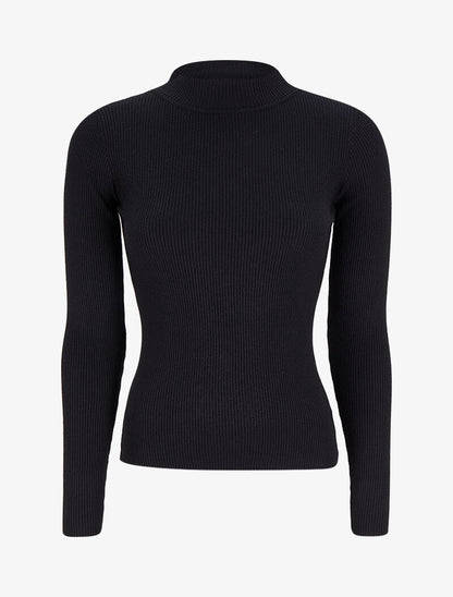 Pull col montant côtelé - Noir - 4