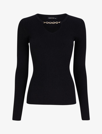 Pull côtelé à col V orné d&