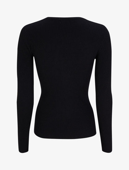 Pull côtelé à col V orné d&