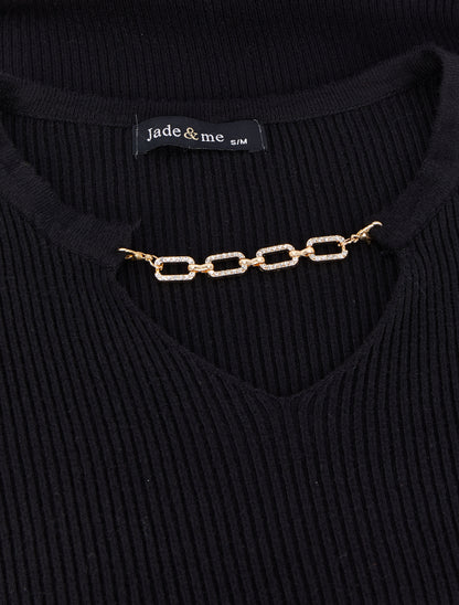 Pull côtelé à col V orné d&