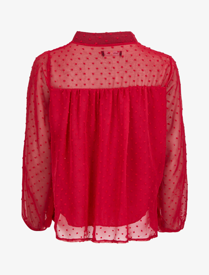 Blouse en plumetis à col mao - Rouge - 2
