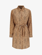 Robe chemise à imprimé moucheté - Camel - 1