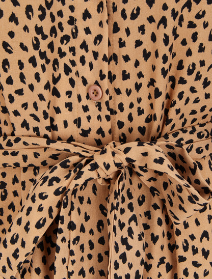 Robe chemise à imprimé moucheté - Camel - 3