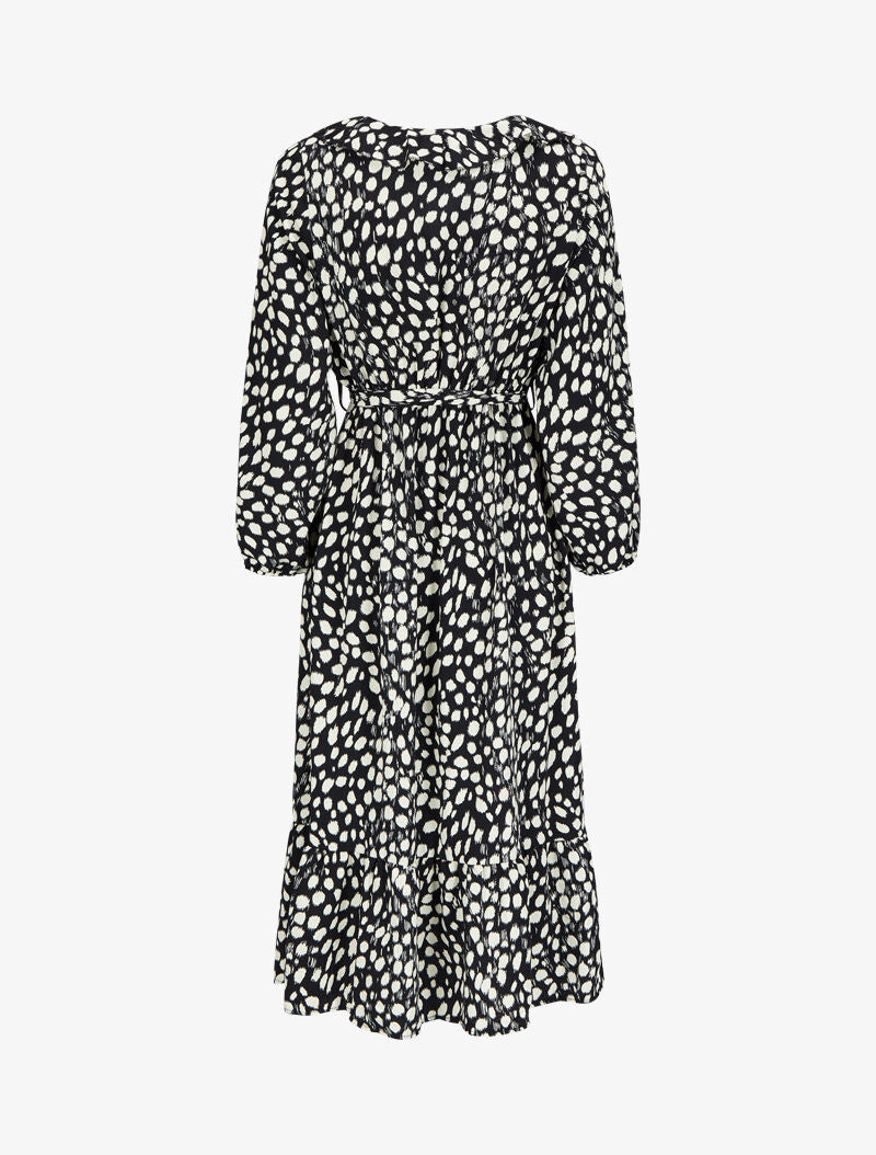 Robe imprimé moucheté à col V volanté - Noir - 2