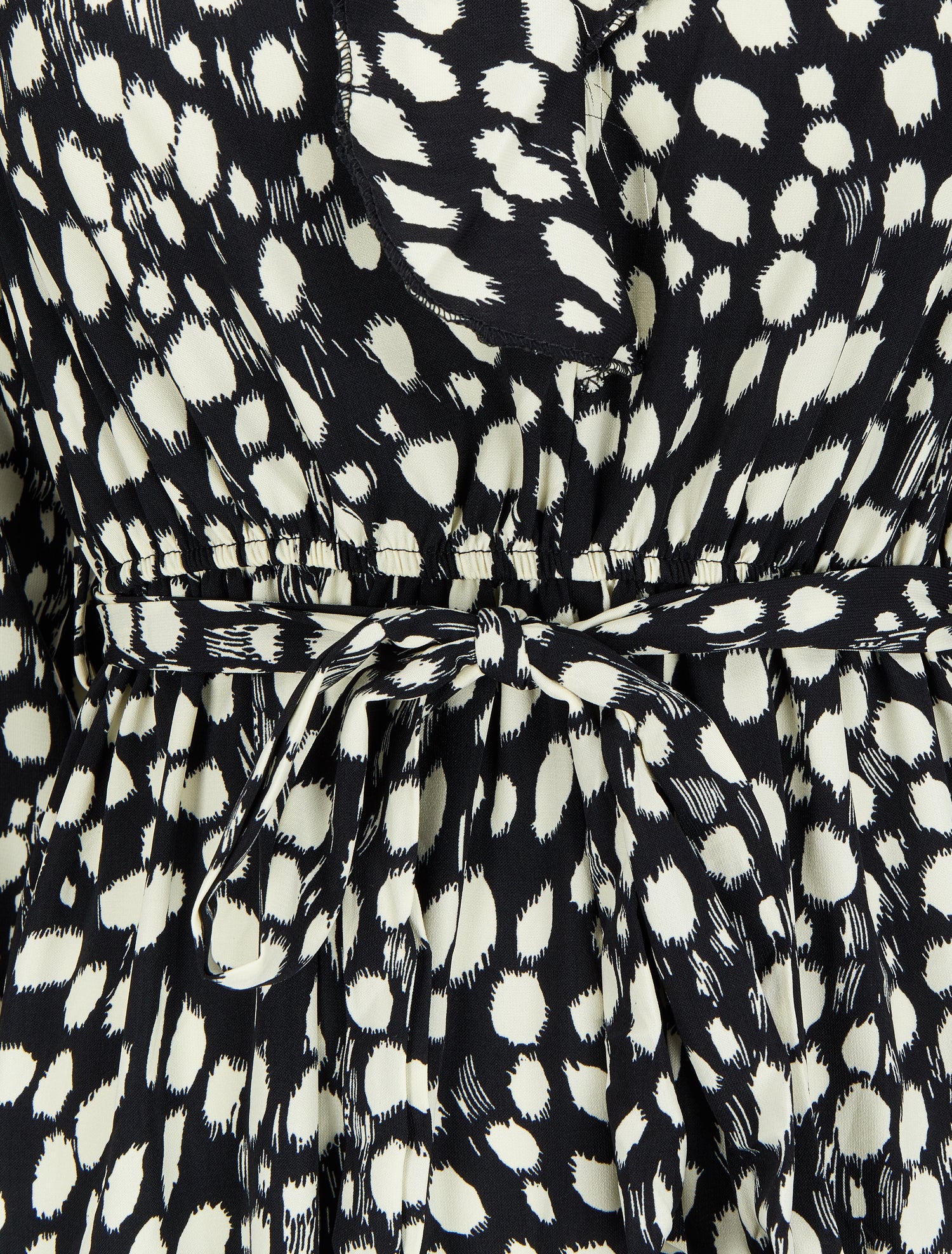 Robe imprimé moucheté à col V volanté - Noir - 3