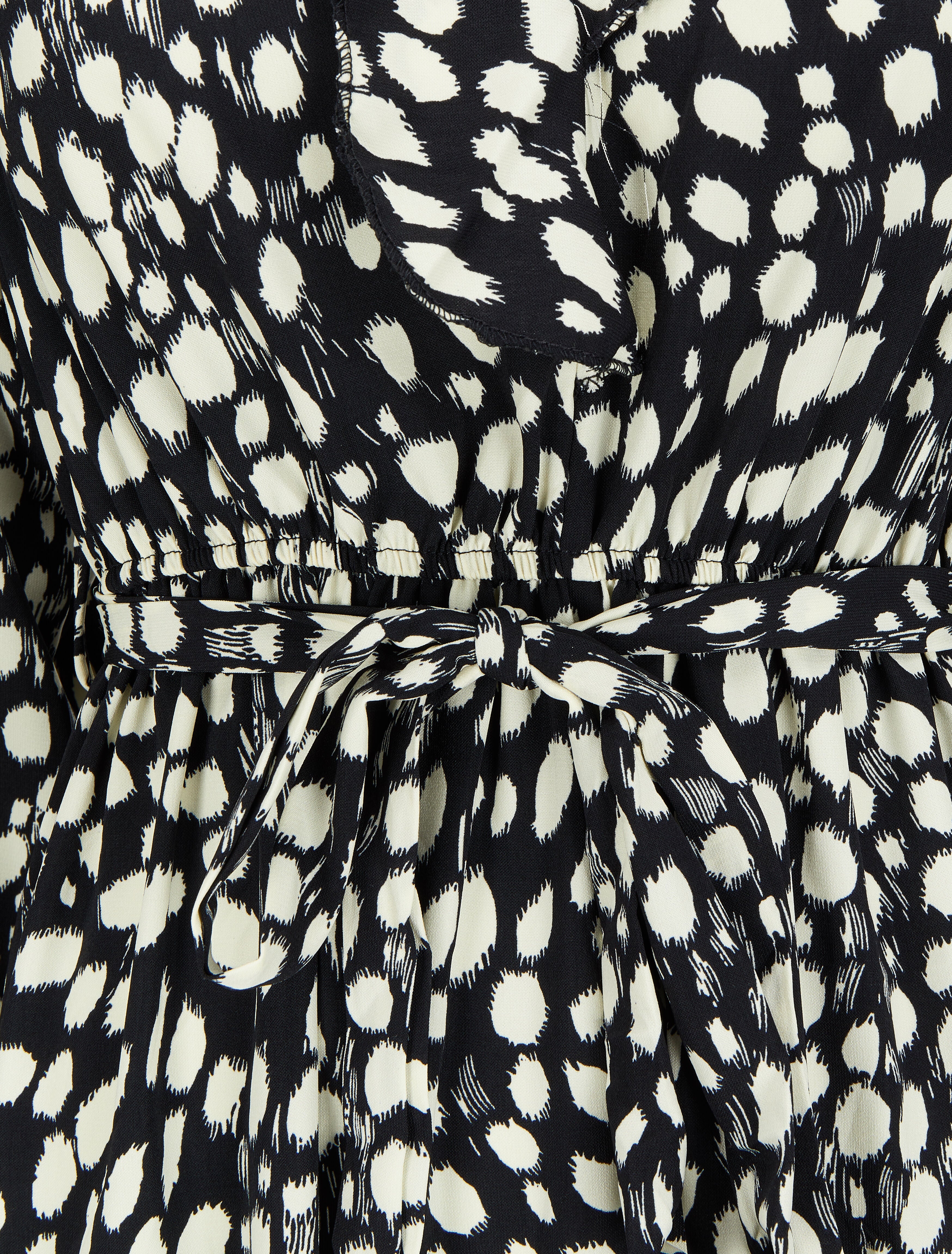 Robe imprimé moucheté à col V volanté - Noir - 3