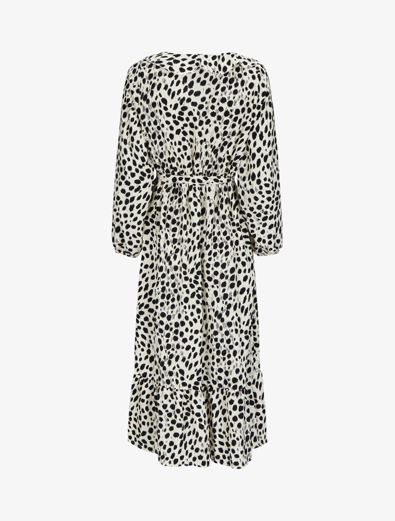Robe imprimé moucheté à col V volanté - Blanc - 2