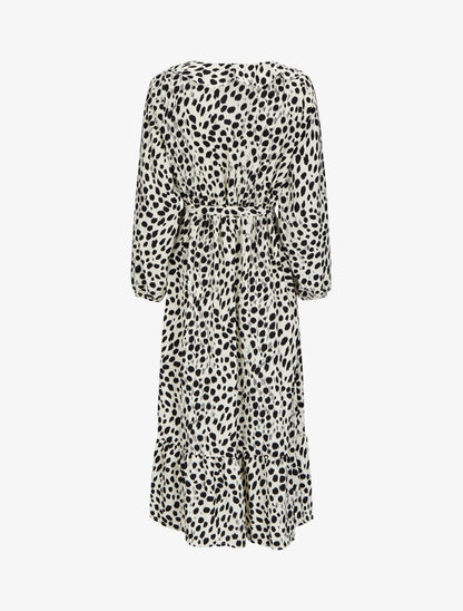 Robe imprimé moucheté à col V volanté - Blanc - 2