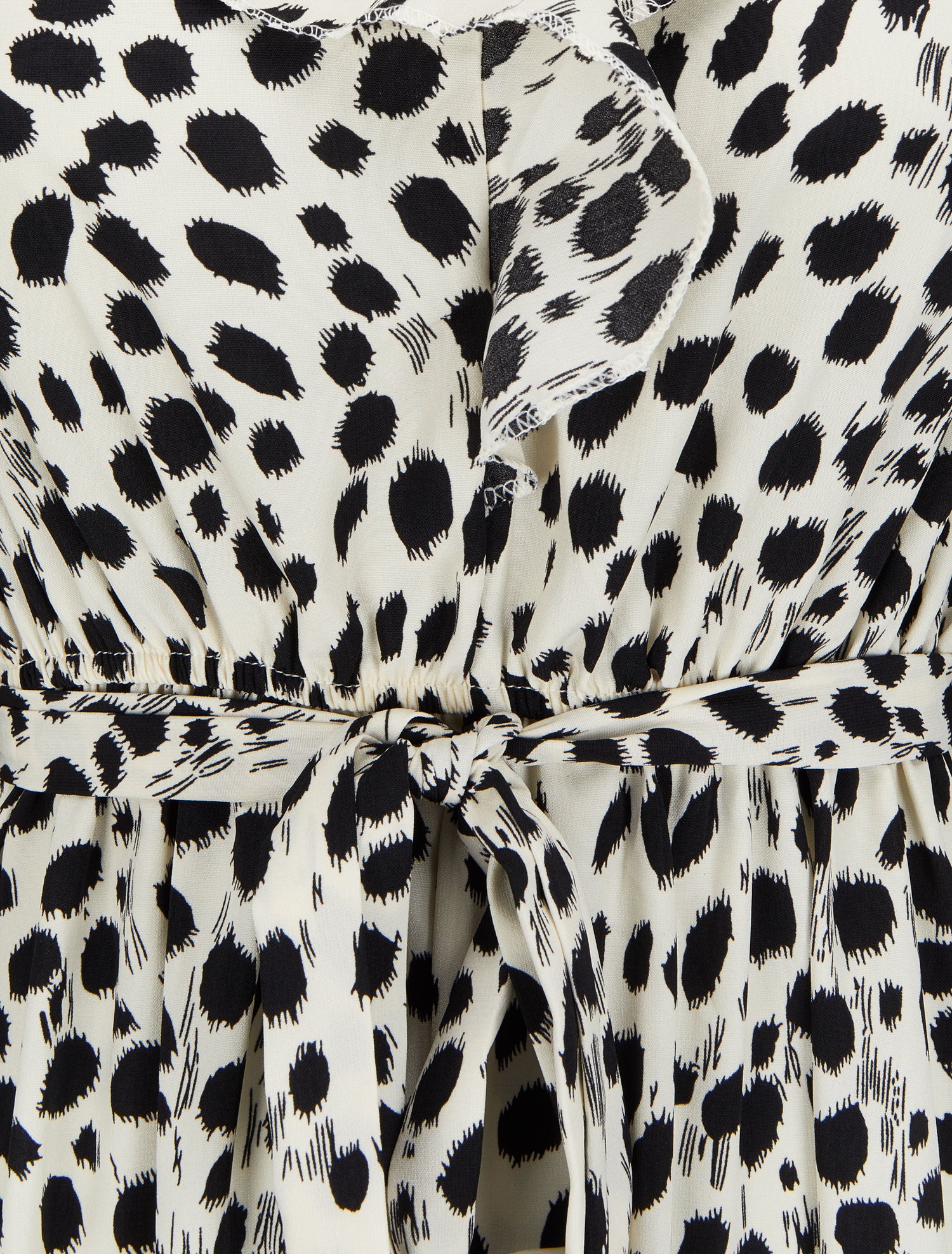 Robe imprimé moucheté à col V volanté - Blanc - 3