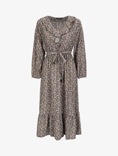 Robe imprimé fleuri à col V volanté - Blanc - 4