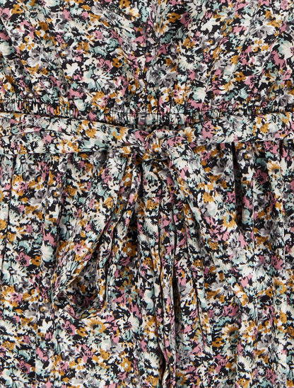 Robe imprimé fleuri à col V volanté - Blanc - 3