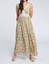 Robe longue fleurie et à fines broderies - Beige - 1