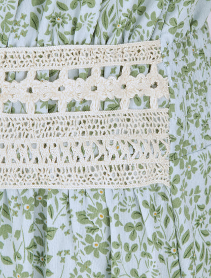 Robe longue à motifs fleuris et taille brodée - Bleu ciel - 3