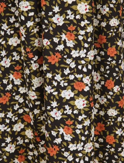 Robe longue à imprimé fleuri et taille brodée - Noir - 4