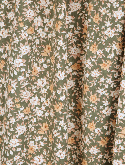 Robe longue à imprimé fleuri et taille brodée - Kaki - 4