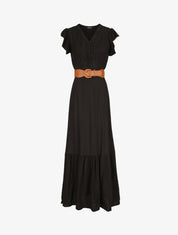 Robe longue à manches volantées - Noir - 1