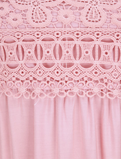 Robe longue empire à col V en dentelle - Rose - 3