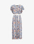 Robe longue empire à manches volantées imprimé aquarelle florale - Bleu/beige - 1