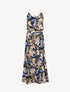 Robe longue imprimé feuilles tropicales à bretelles en cordelettes - Marine - 1