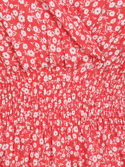 Robe longue cintrée imprimé petites fleurs - Rouge - 3