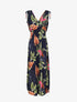 Robe longue cintrée imprimé grandes fleurs tropicales - Marine - 1