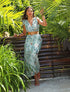 Robe longue empire à col cache-coeur imprimé bouquet fleuri - Bleu clair - 1