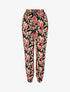 Pantalon fluide imprimé fleurs printanières à bords élastiqués - Noir - 1