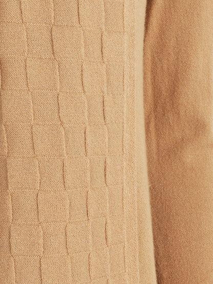 Gilet mi-long à col châle damier - Beige - 3