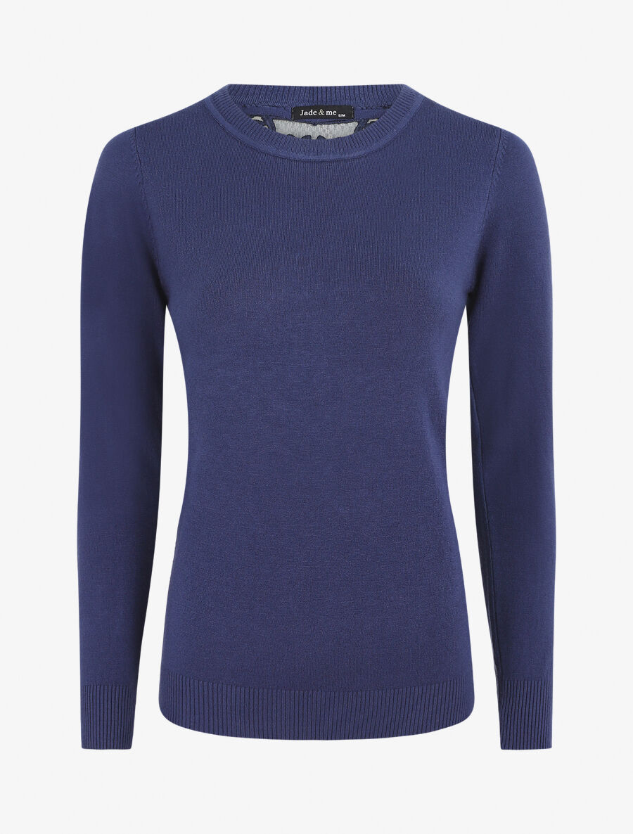 Pull à col rond et dos en dentelle - Bleu - 1