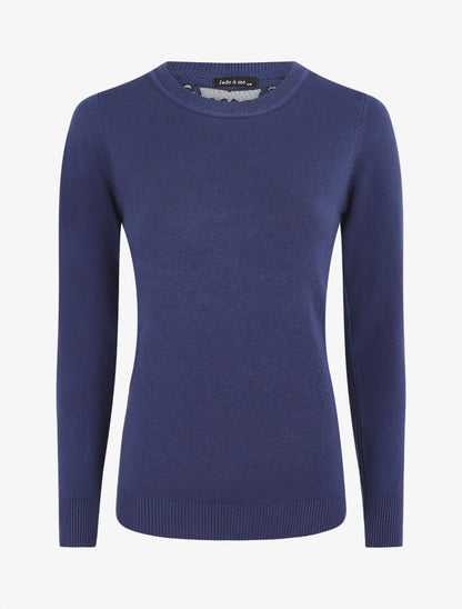 Pull à col rond et dos en dentelle - Bleu - 1
