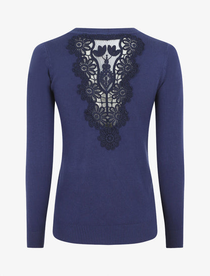 Pull à col rond et dos en dentelle - Bleu - 2
