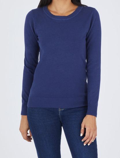 Pull à col rond et dos en dentelle - Bleu - 4