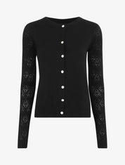 Gilet droit à manches en maille fantaisie - Noir - 1