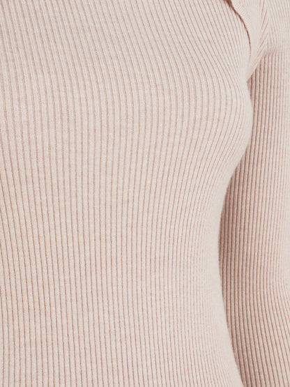 Pull col montant et décolleté ajouré - Beige - 3