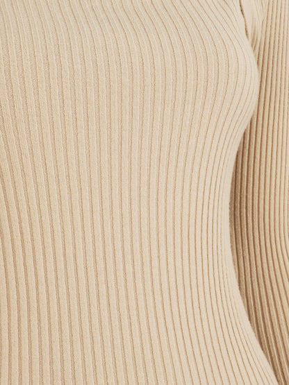 Pull côtelé col carré - Beige - 3