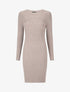 Robe mi-longue côtelée à décolleté ajouré - Taupe - 4