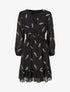 Robe mi-longue à imprimé plumes dorées - Noir - 5