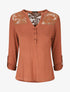 Top uni manches longues et dentelle - Camel - 1