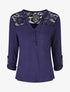 Top uni manches longues et dentelle - Marine - 1