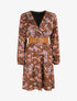 Robe satinée fleuri col cache-coeur - Marron - 1