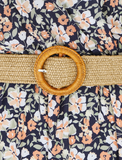 Robe longue à imprimé petites fleurs - Marine - 3