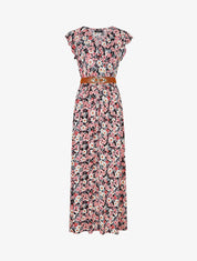 Robe longue imprimé fleuri à manches volantées - Noir - 1