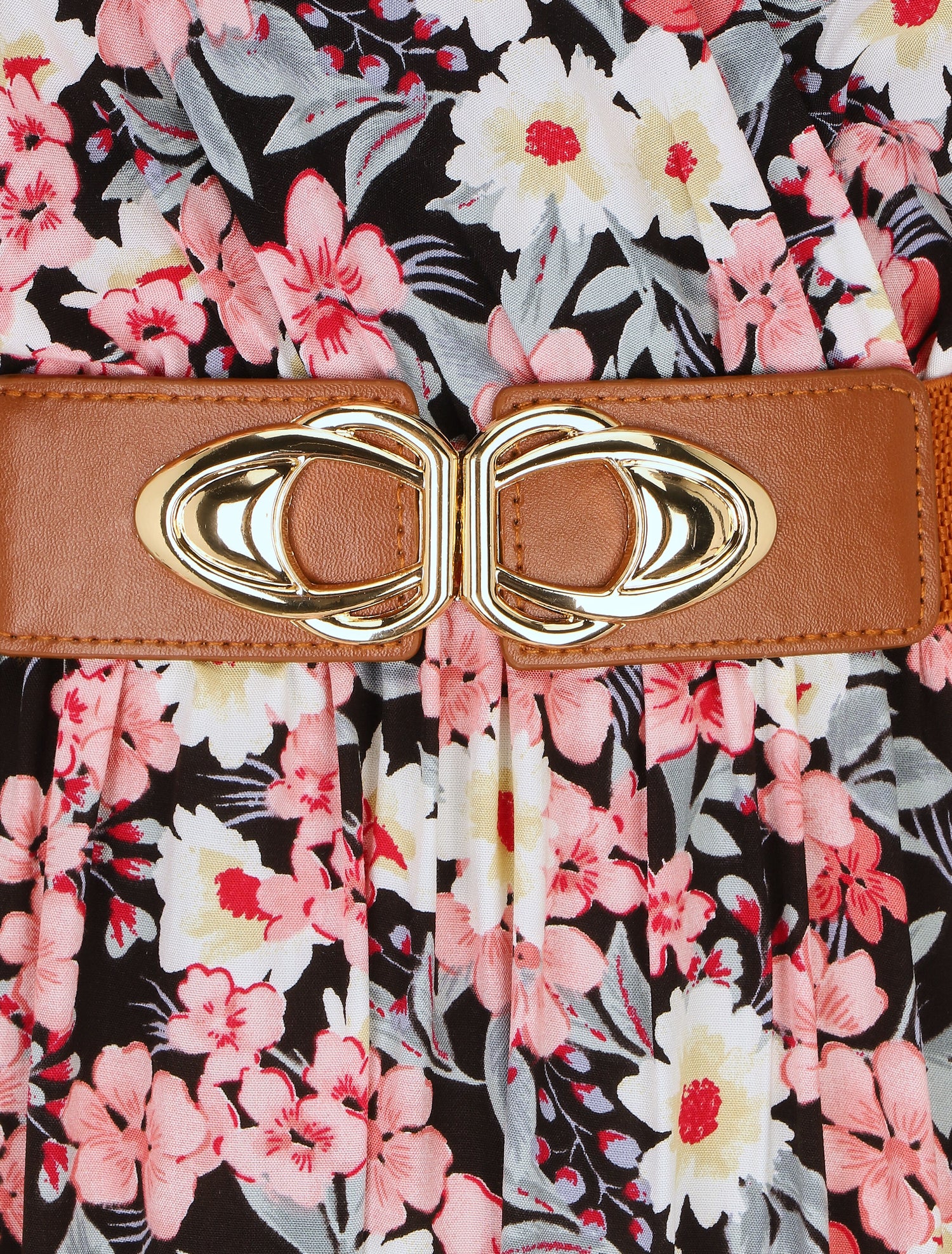 Robe longue imprimé fleuri à manches volantées - Noir - 3