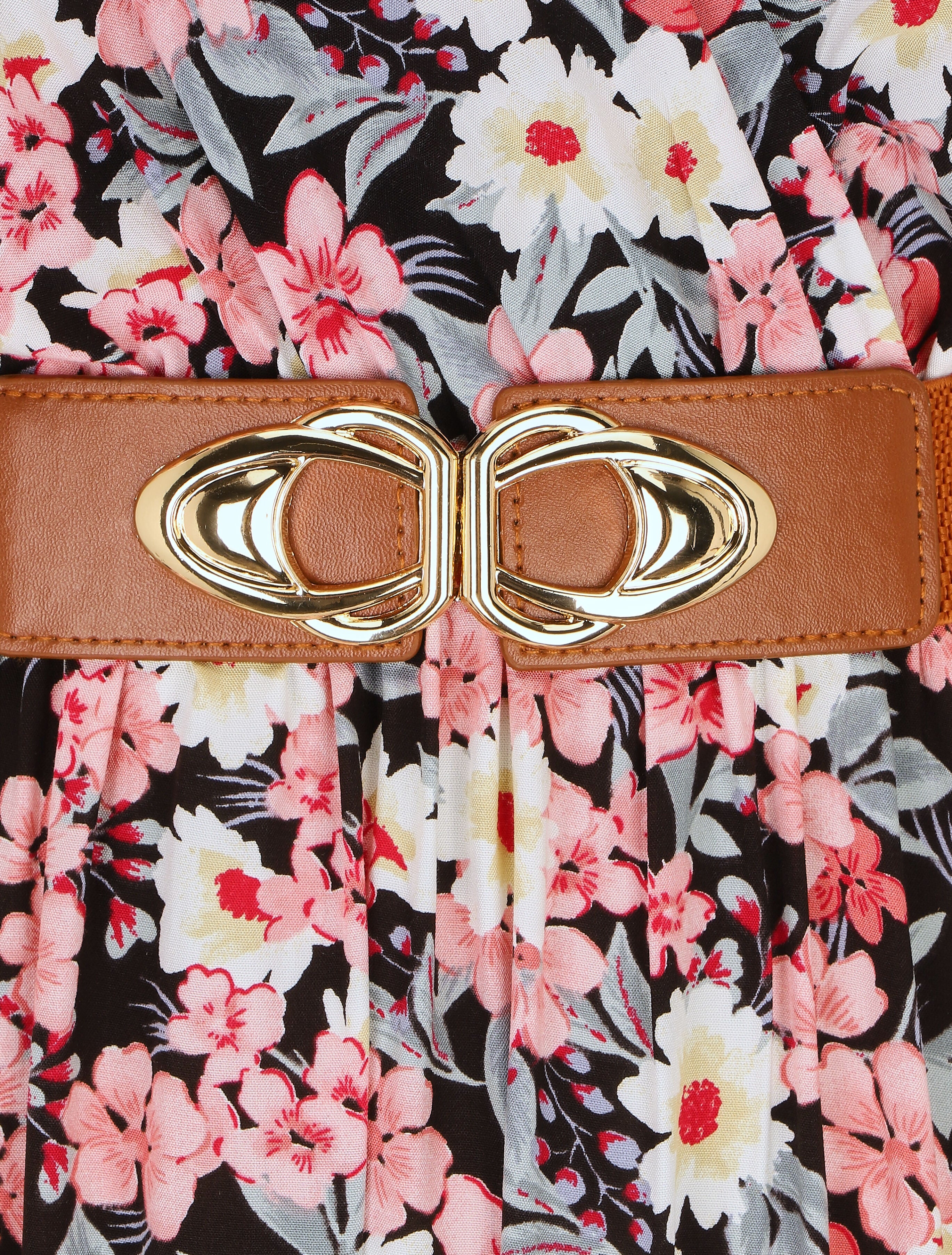 Robe longue imprimé fleuri à manches volantées - Noir - 3