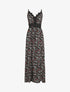 Robe longue à col dentelle et imprimé fleuri - Noir - 5