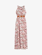 Robe longue empire à taille élastiquée - Rose - 5