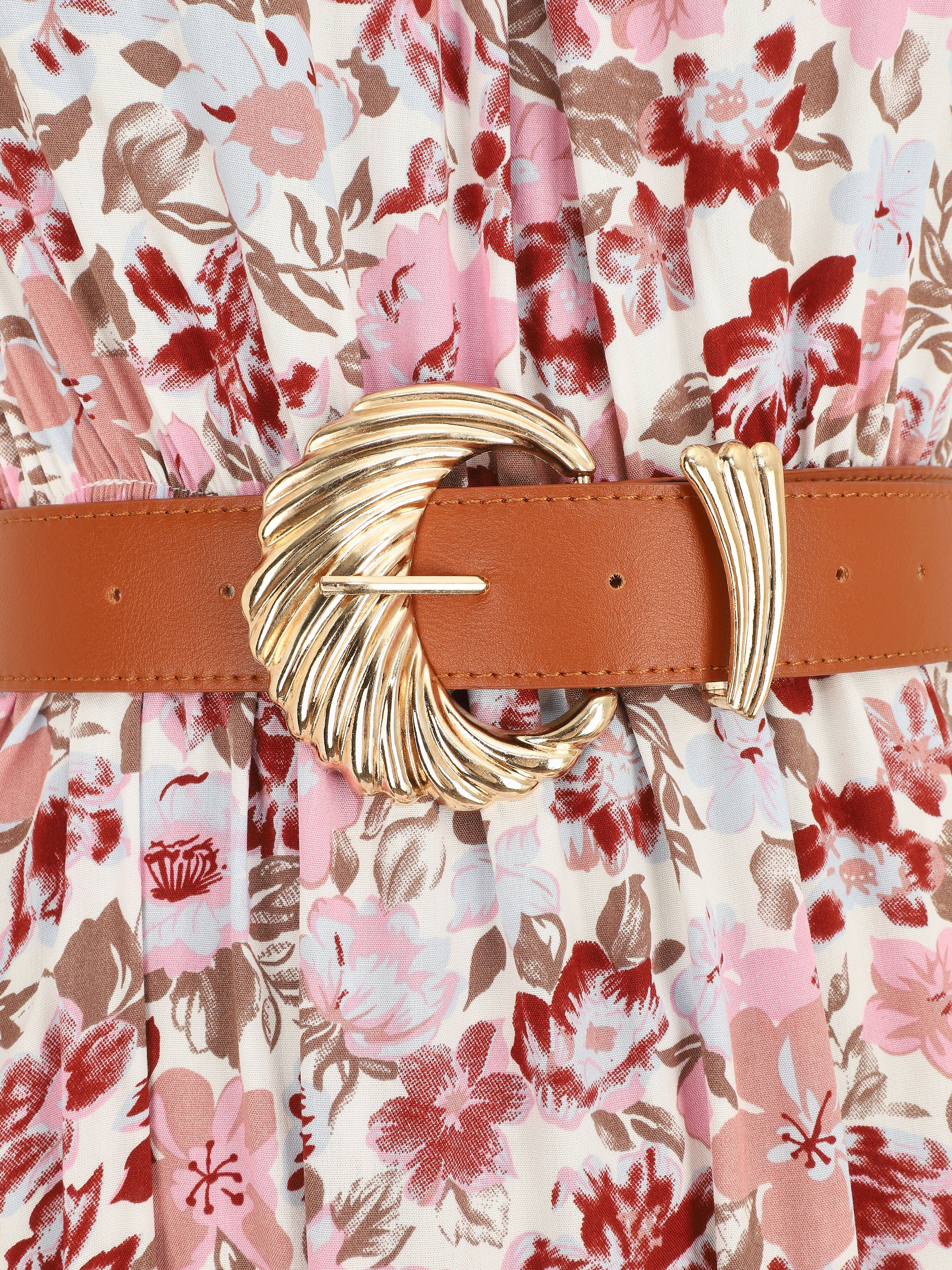 Robe longue empire à taille élastiquée - Rose - 3