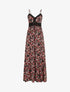 Robe longue à col dentelle et imprimé multi-fleurs - Noir - 1