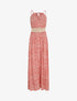 Robe longue à col américain et dentelle - Rose saumon - 1