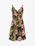 Robe mi-longue imprimé feuilles - Noir - 1